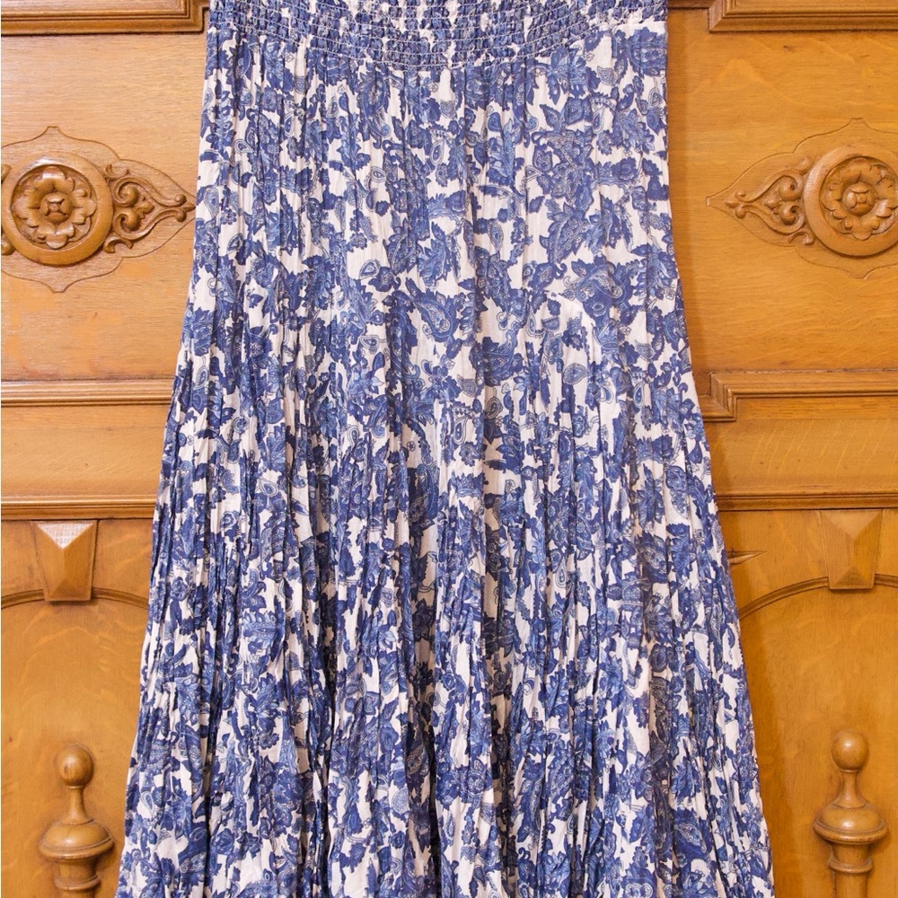 Floral Blue and White Paisley Maxi Skirt